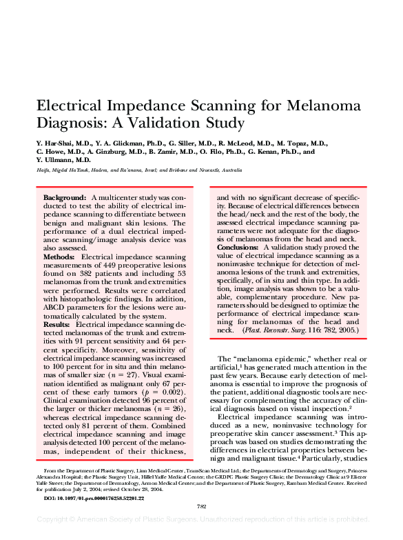 (PDF) Electrical Impedance Scanning for Melanoma Diagnosis: A ...