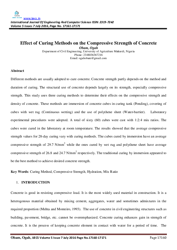 (PDF) Effect of Curing Methods on the Compressive Strength of Concrete
