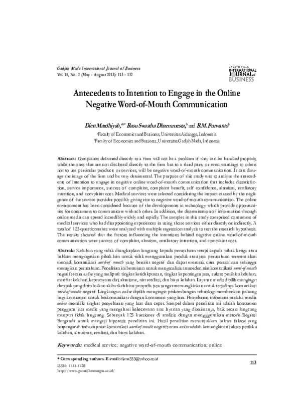(PDF) Antecedents to Intention to Engage in the Online Negative Word-of ...