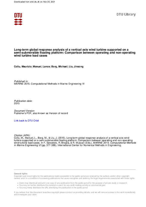 (PDF) Long-term global response analysis of a vertical axis wind ...
