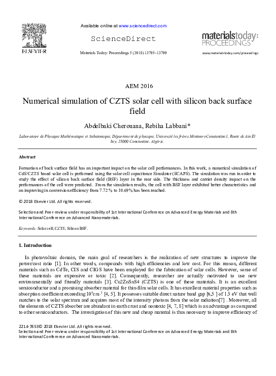 (PDF) Numerical simulation of CZTS solar cell with silicon back surface ...