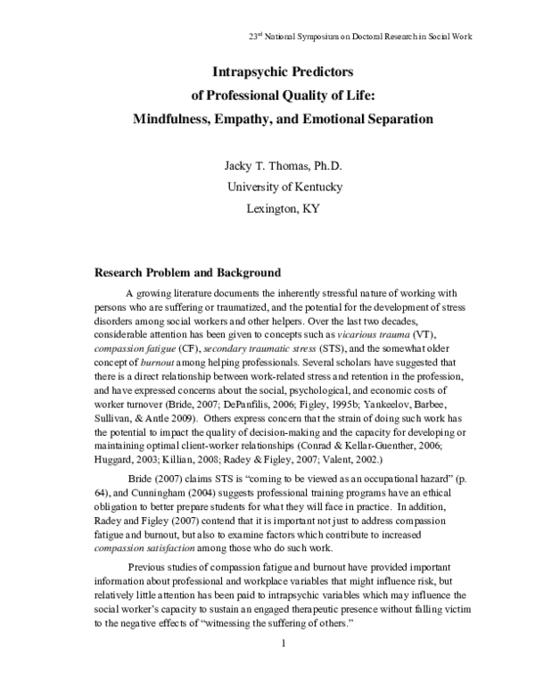 (PDF) Intrapsychic Correlates of Professional Quality of Life ...