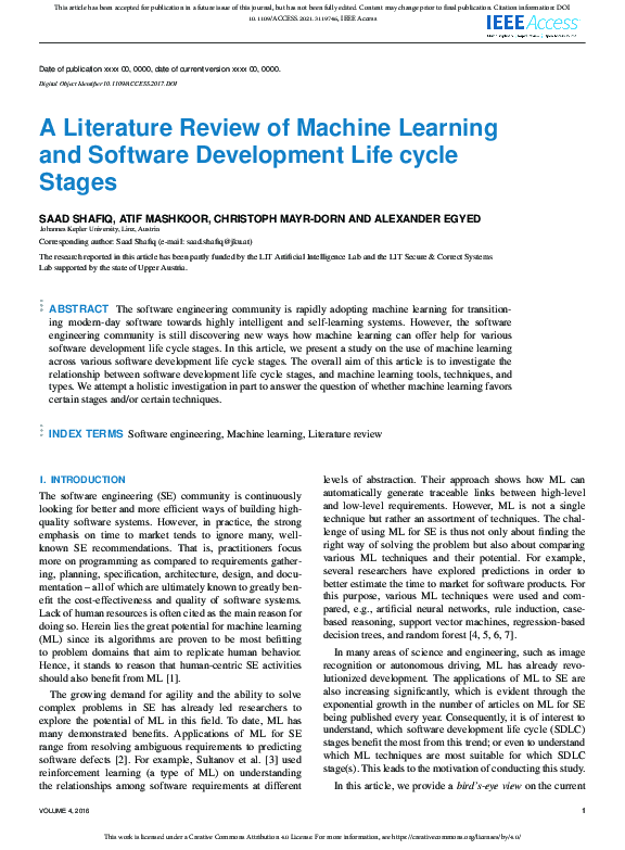 (PDF) A Literature Review of Machine Learning and Software Development ...