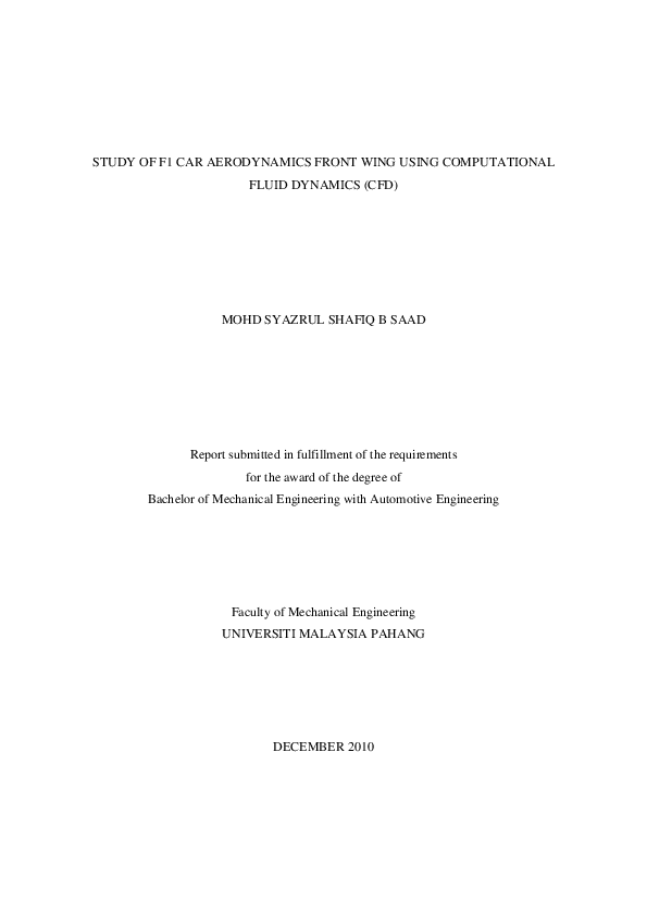 (PDF) Study of F1 car aerodynamics front wing using computational fluid ...