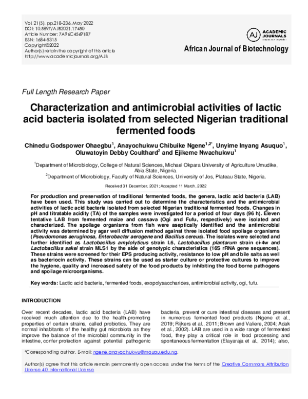 (PDF) Characterization and antimicrobial activities of lactic acid ...