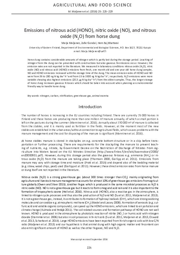 (PDF) Emissions of nitrous acid (HONO), nitric oxide (NO), and nitrous ...
