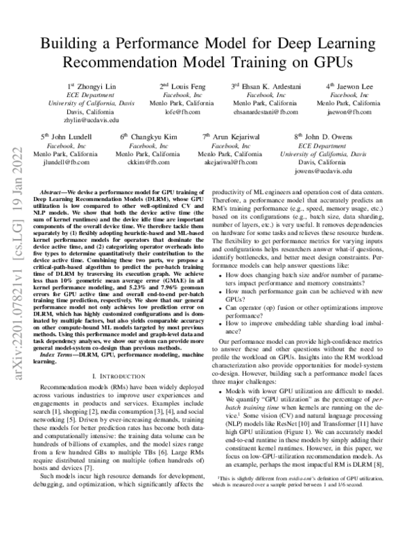 (PDF) Building a Performance Model for Deep Learning Recommendation ...