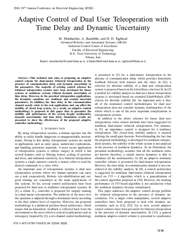 (PDF) Adaptive control of dual user teleoperation with time delay and ...