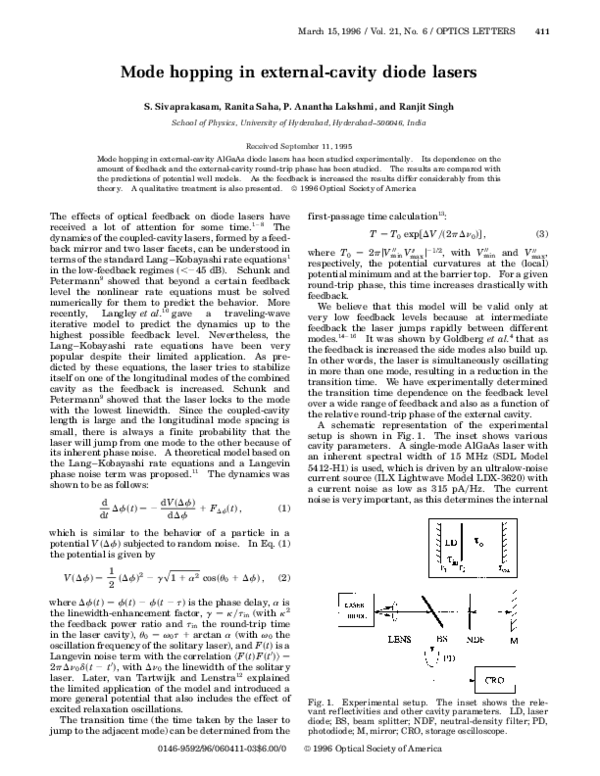 (PDF) Mode hopping in externalcavity diode lasers Ranita Saha