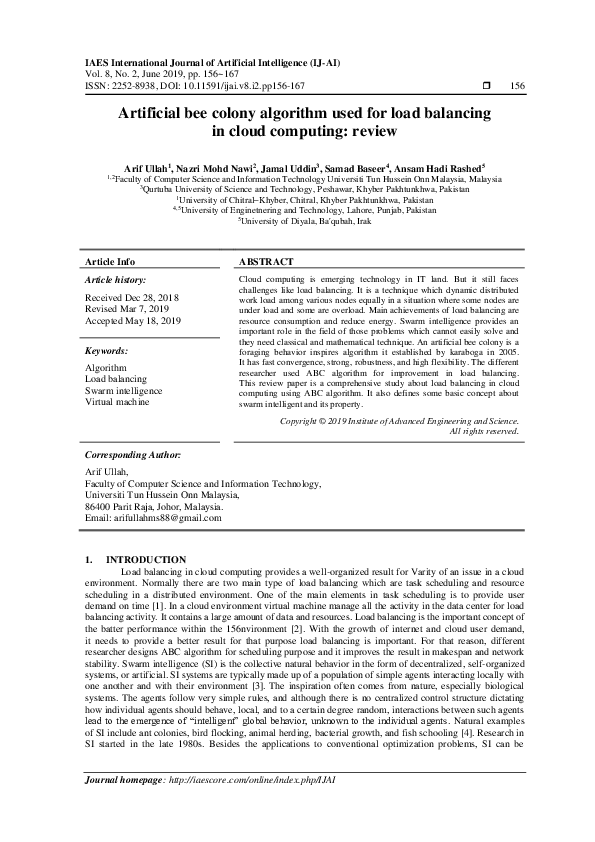 (PDF) Artificial Bee Colony algorithm used for load balancing in cloud ...