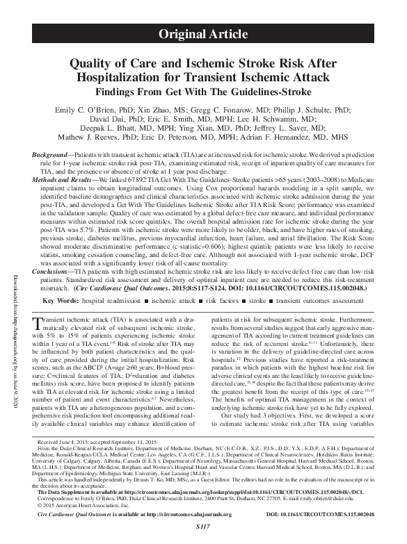 (PDF) Quality of Care and Ischemic Stroke Risk After Hospitalization ...