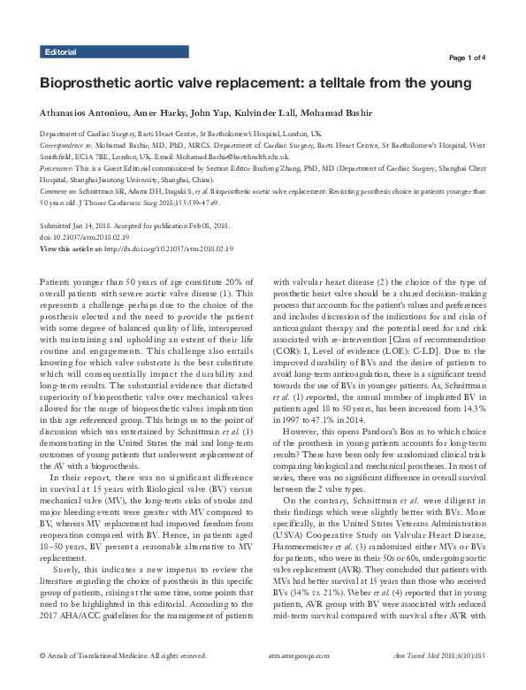 (PDF) Bioprosthetic aortic valve replacement: a telltale from the young