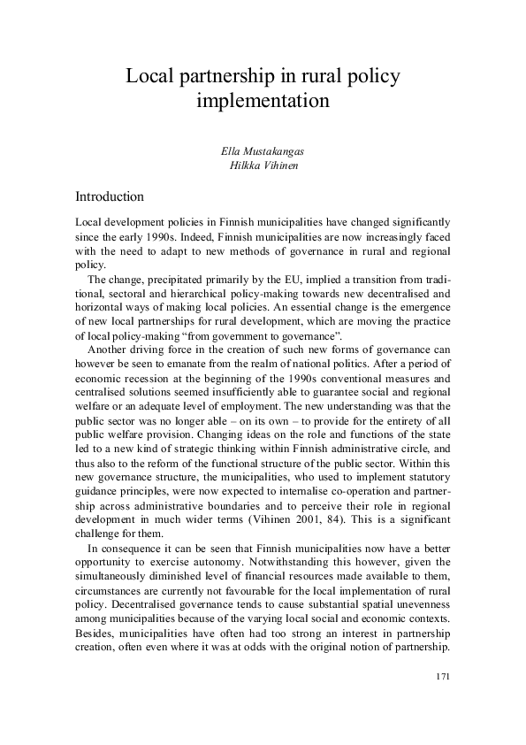 (PDF) Local partnership in rural policy implementation