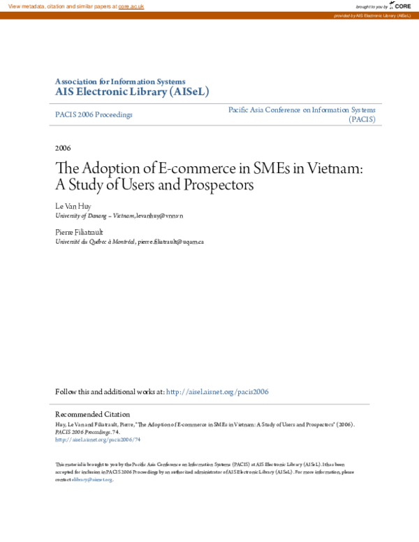 (PDF) The Adoption of E-Commerce In SMEs In Vietnam: a Study of Users ...