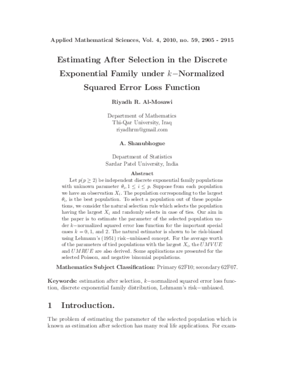 (PDF) Estimating After Selection in the Discrete Exponential Family ...
