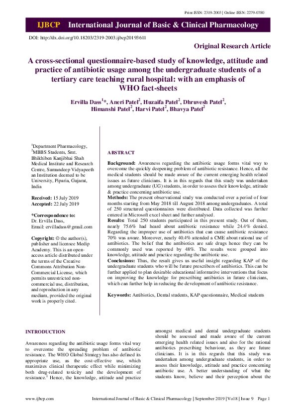 (PDF) A crosssectional questionnairebased study of knowledge