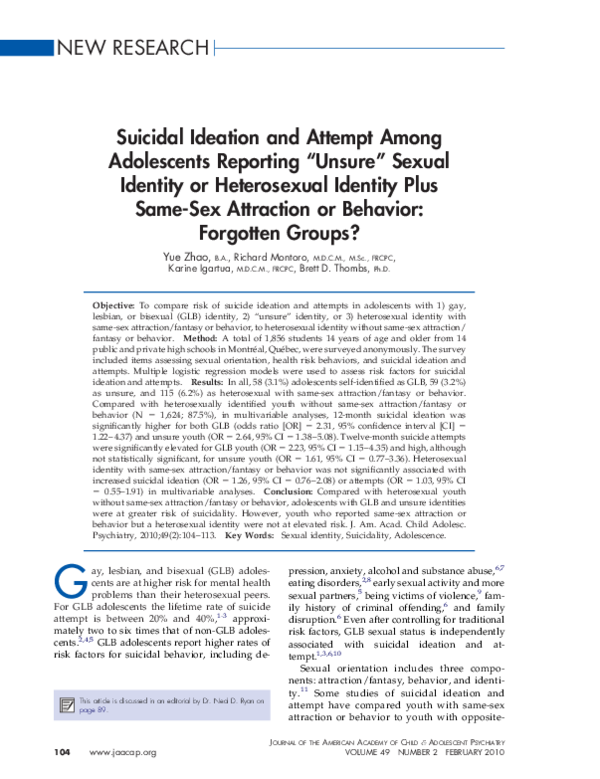 (PDF) Suicidal Ideation and Attempt Among Adolescents Reporting “Unsure ...
