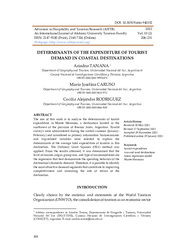 (PDF) DETERMINANTS OF THE EXPENDITURE OF TOURIST DEMAND IN COASTAL ...