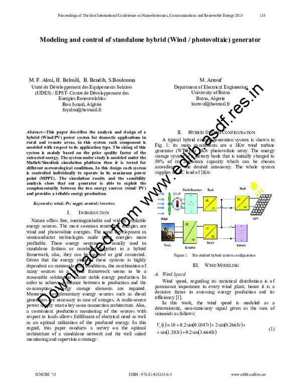 (PDF) Modeling and control of standalone hybrid ( Wind / photovoltaic ...
