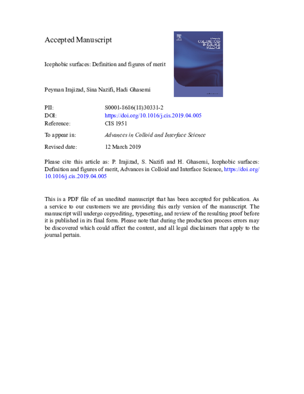  PDF Icephobic Surfaces Definition And Figures Of Merit Sina Nazifi Academia edu