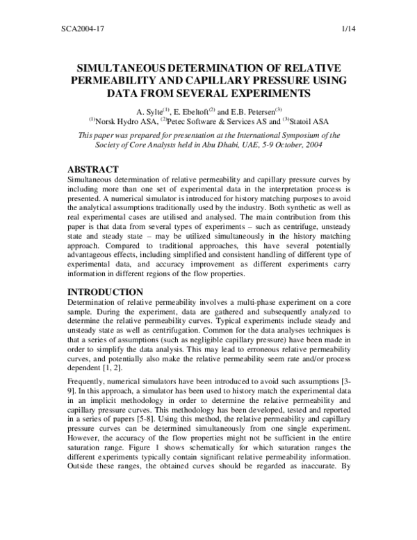 (PDF) Simultaneous Determination of Relative Permeability and Capillary ...