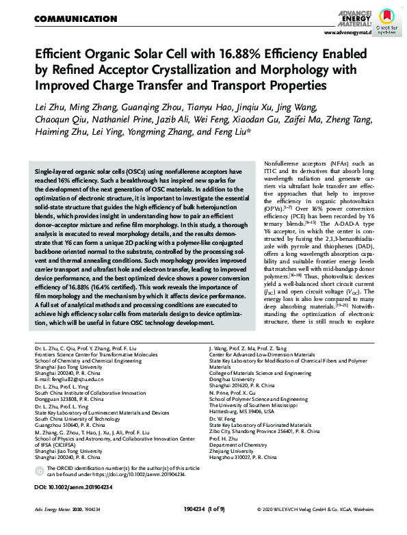 (PDF) Efficient Organic Solar Cell with 16.88% Efficiency Enabled by ...