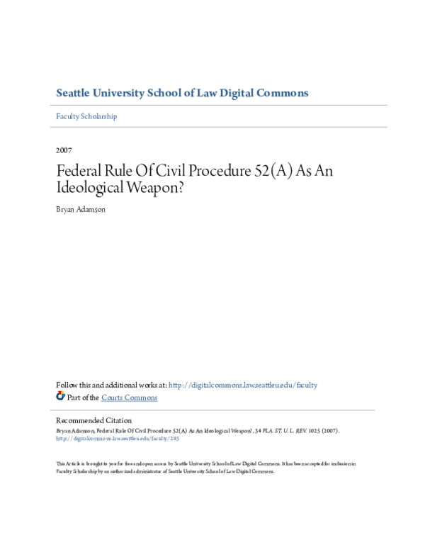 (PDF) Federal Rule of Civil Procedure 52(A) as an Ideological Weapon?