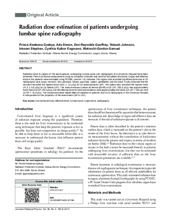 (PDF) Radiation dose estimation of patients undergoing lumbar spine ...