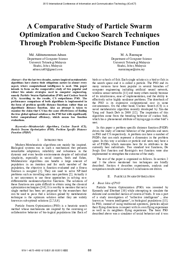 (PDF) A comparative study of Particle Swarm Optimization and Cuckoo ...
