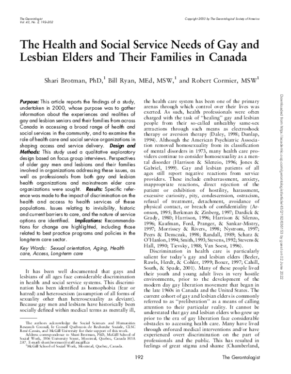 (PDF) The Health and Social Service Needs of Gay and Lesbian Elders and ...