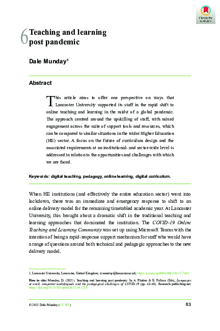(PDF) Teaching and learning post pandemic