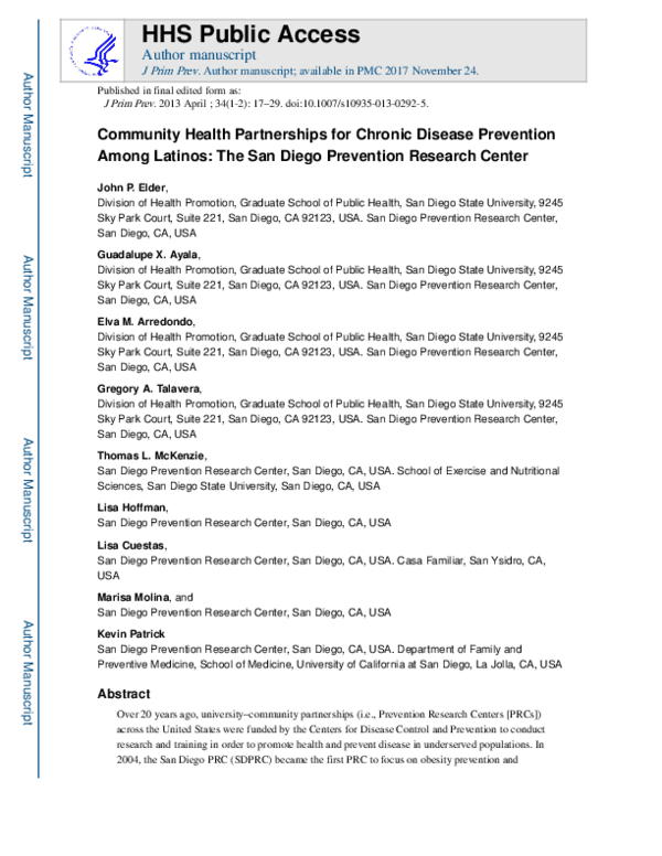 (PDF) Community Health Partnerships for Chronic Disease Prevention ...