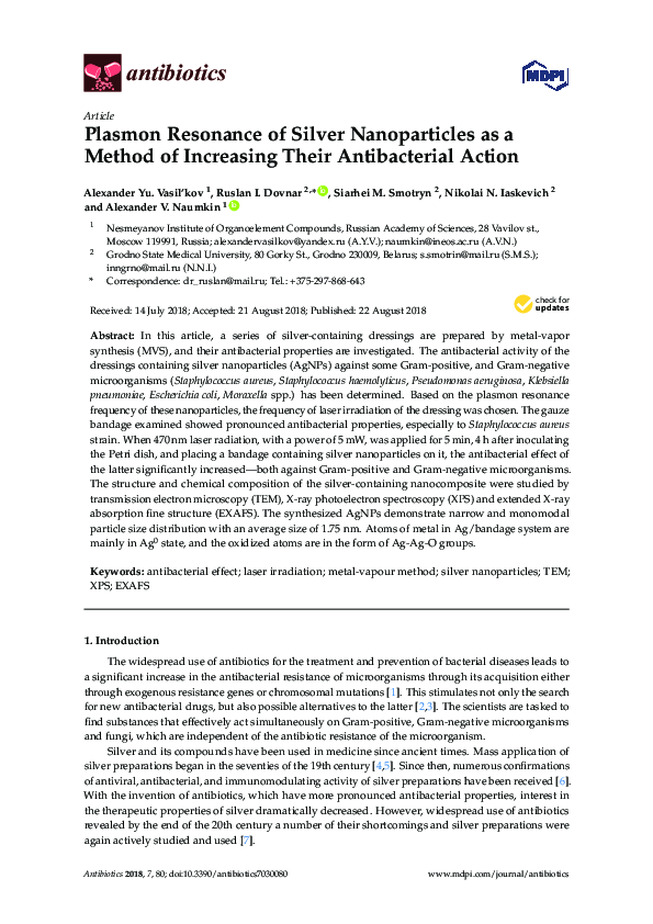 (PDF) Plasmon Resonance of Silver Nanoparticles as a Method of ...