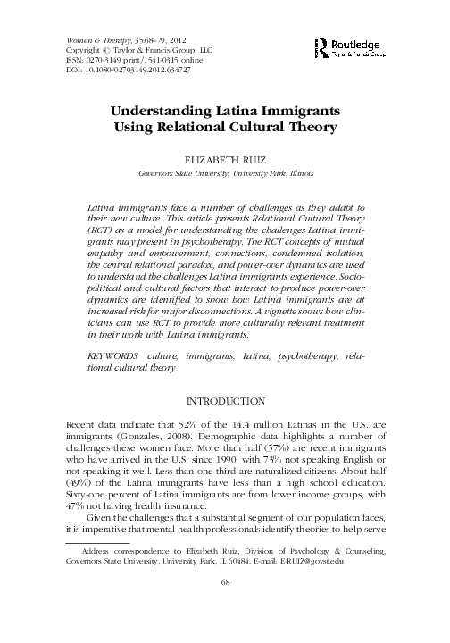 (PDF) Understanding Latina Immigrants Using Relational Cultural Theory