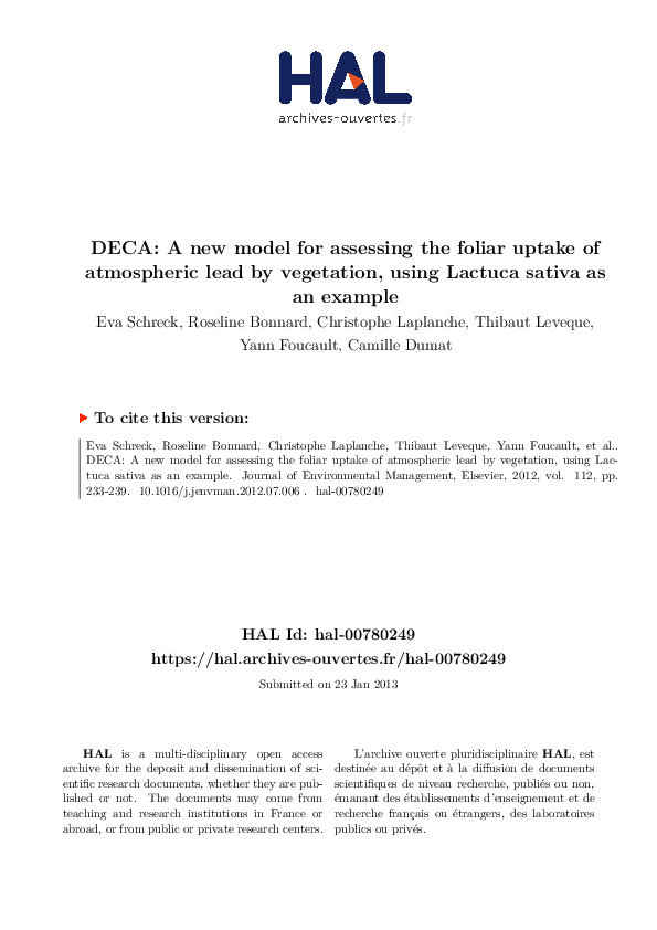 (PDF) DECA: A new model for assessing the foliar uptake of atmospheric ...