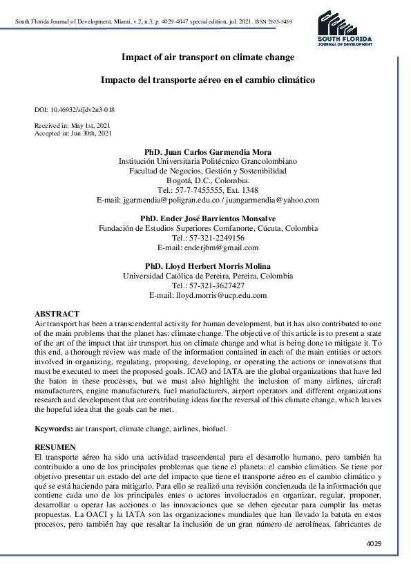 (PDF) Impact of air transport on climate change