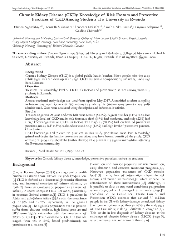 (PDF) Chronic Kidney Disease (CKD): knowledge of risk factors and ...