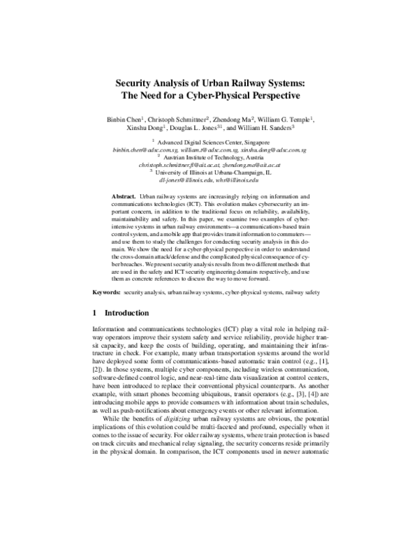 (PDF) Security Analysis of Urban Railway Systems: The Need for a Cyber ...