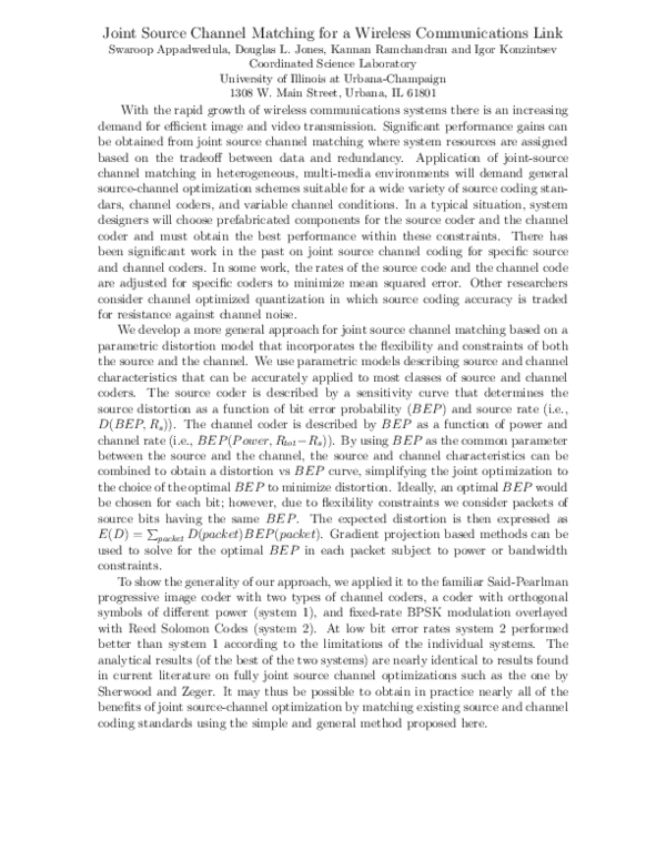 (PDF) Joint source channel matching for a wireless communications link