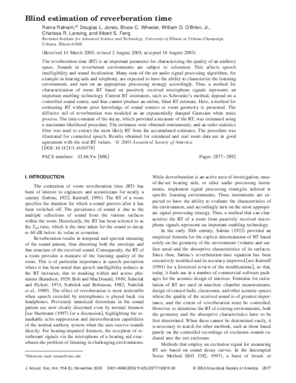 (PDF) Blind estimation of reverberation time