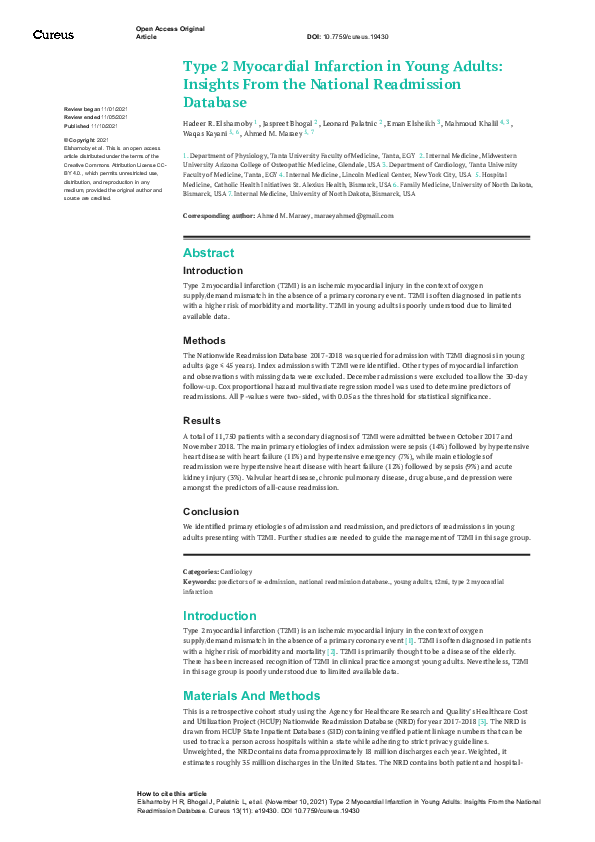 (PDF) Type 2 Myocardial Infarction in Young Adults: Insights From the ...