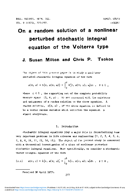 (PDF) On a random solution of a nonlinear perturbed stochastic integral ...