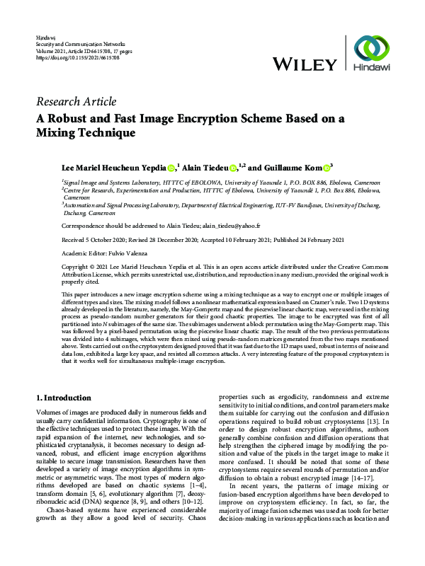 (PDF) A Robust and Fast Image Encryption Scheme Based on a Mixing Technique
