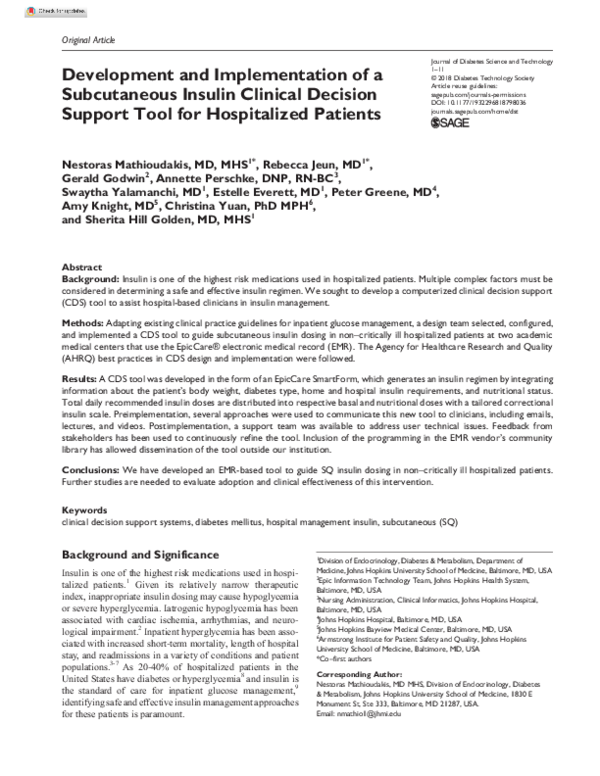 (PDF) Development and Implementation of a Subcutaneous Insulin Pen