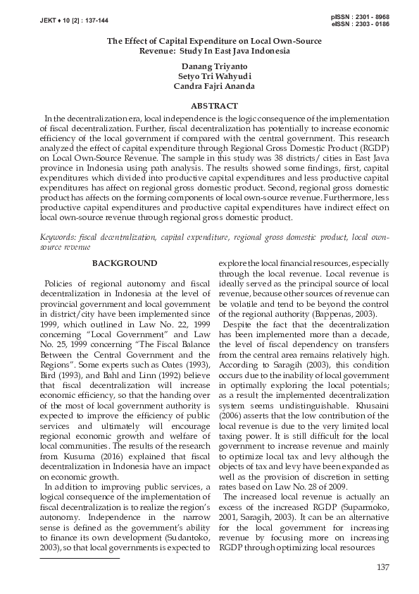 (PDF) The Effect of Capital Expenditure on Local Revenue: Study In East ...