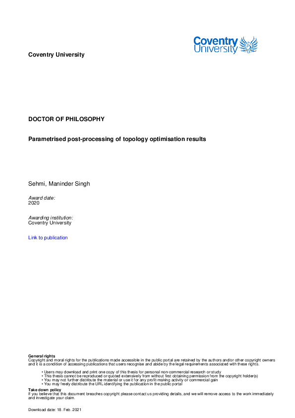 Pdf Parametrised Post Processing Of Topology Optimisation Results