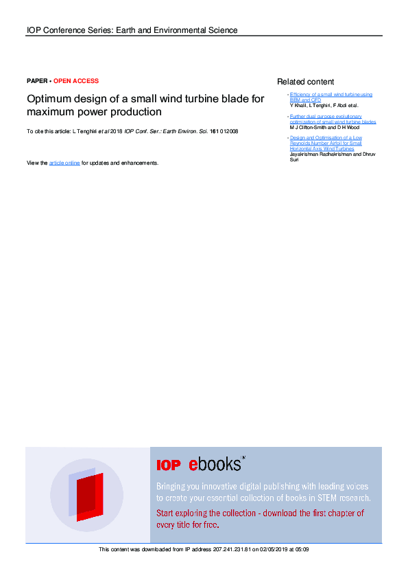 (PDF) Optimum design of a small wind turbine blade for maximum power ...