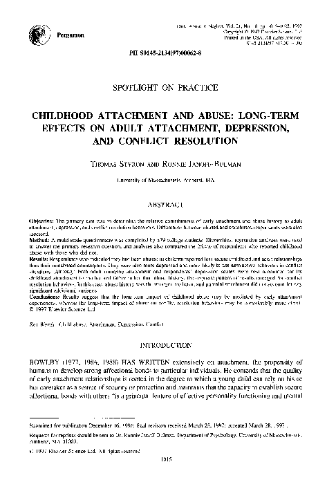 (PDF) Childhood attachment and abuse: Long-term effects on adult ...