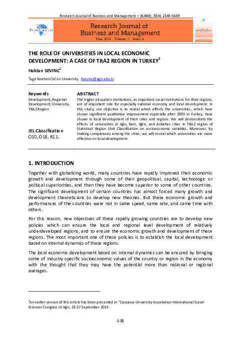 (PDF) The Role of Universities in Local Economic Development: A Case of ...