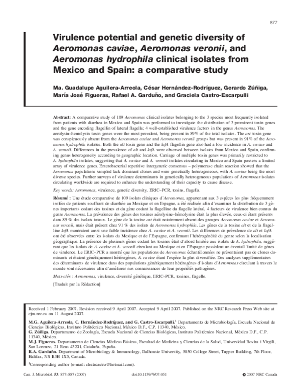 (PDF) Virulence potential and genetic diversity of Aeromonas caviae ...